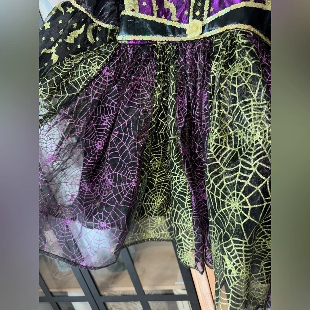 Toddler Witch costume dress glitter bats moon spiderweb halloween sequins girls